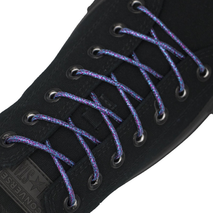 Blue Pink Round Glitter Shoelaces