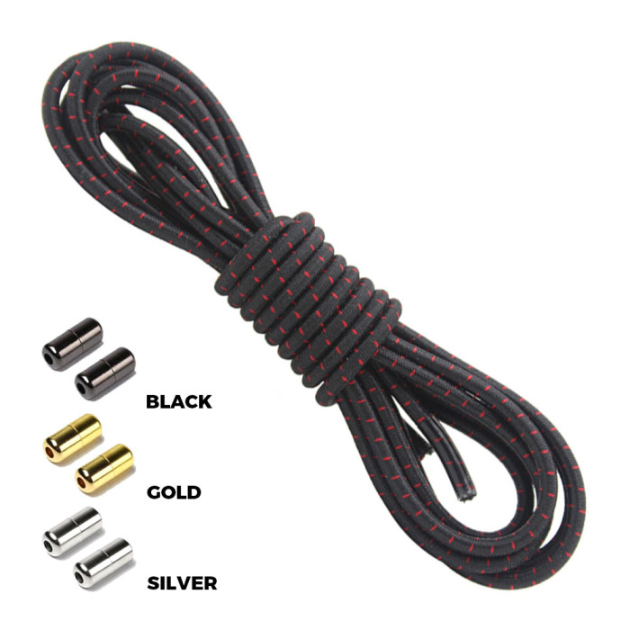 Black Red Round Elastic Shoelaces Capsule Lock Black Red Round Elastic Shoelaces Capsule Lock