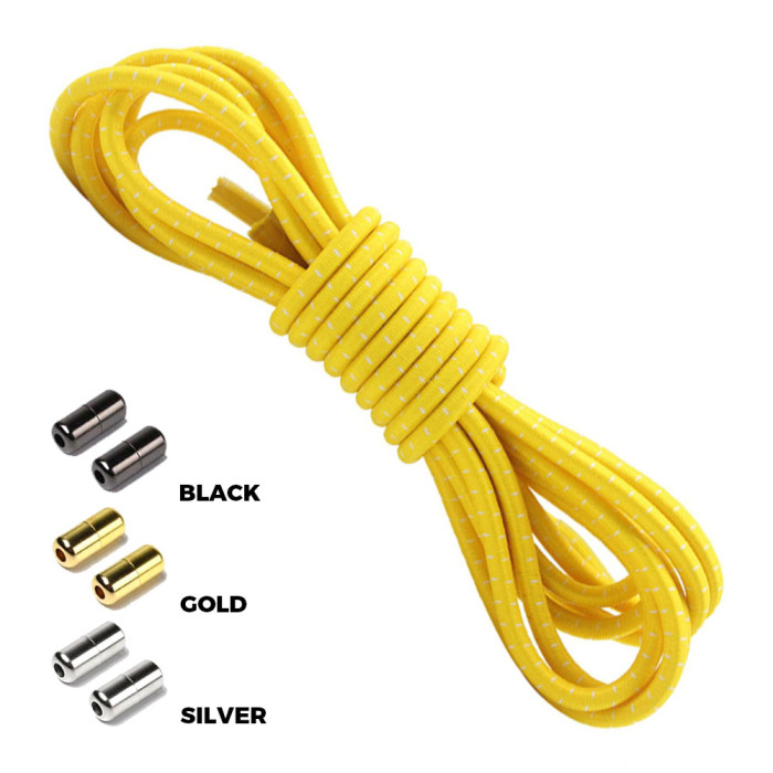 Lemon Yellow White Round Elastic Shoelaces Capsule Lock Lemon Yellow White Round Elastic Shoelaces Capsule Lock