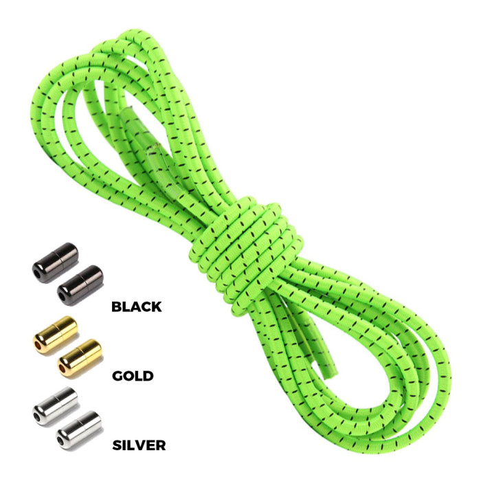 Neon Green Black Round Elastic Shoelaces Capsule Lock Neon Green Black Round Elastic Shoelaces Capsule Lock