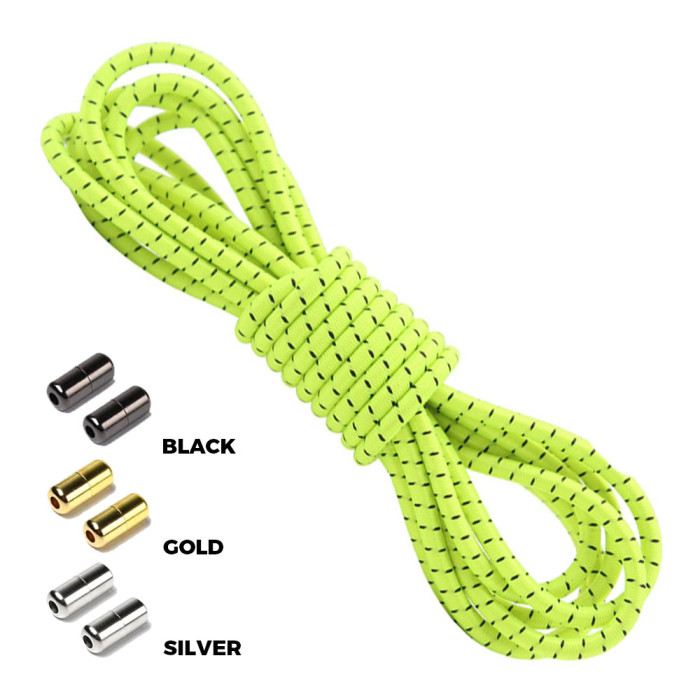 Neon Yellow Black Round Elastic Shoelaces Capsule Lock Neon Yellow Black Round Elastic Shoelaces Capsule Lock