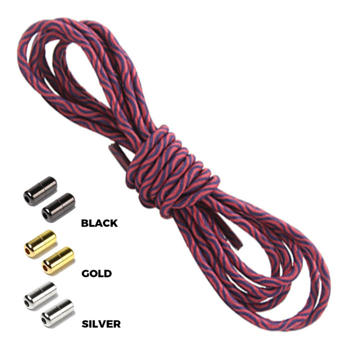 Wave Pink Black Round Elastic Shoelaces Capsule Lock Wave Pink Black Round Elastic Shoelaces Capsule Lock