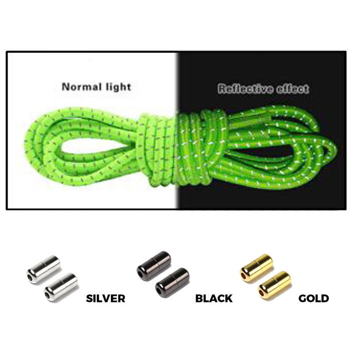 Green Grey Capsule Lock Round Reflective Elastic Shoelace