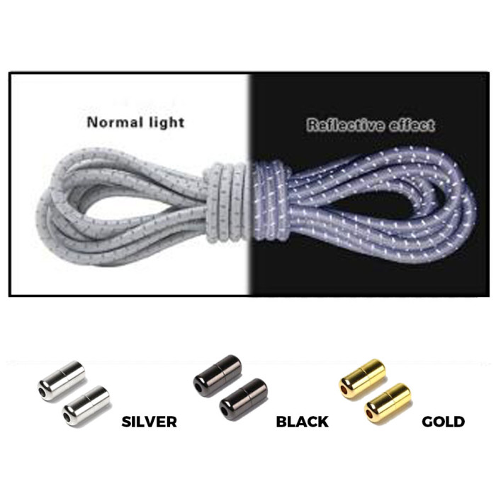 Grey Grey Capsule Lock Round Reflective Elastic Shoelace Grey Grey Capsule Lock Round Reflective Elastic Shoelace