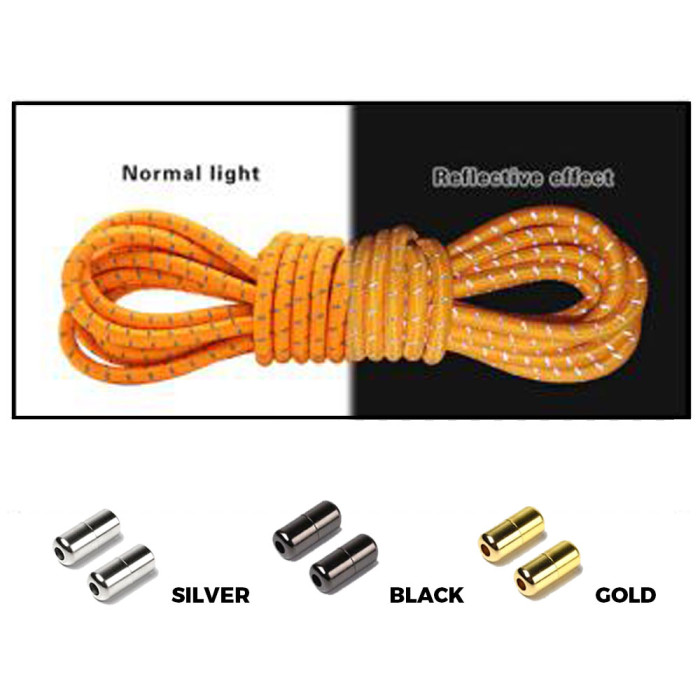 Orange Grey Capsule Lock Round Reflective Elastic Shoelace Orange Grey Capsule Lock Round Reflective Elastic Shoelace
