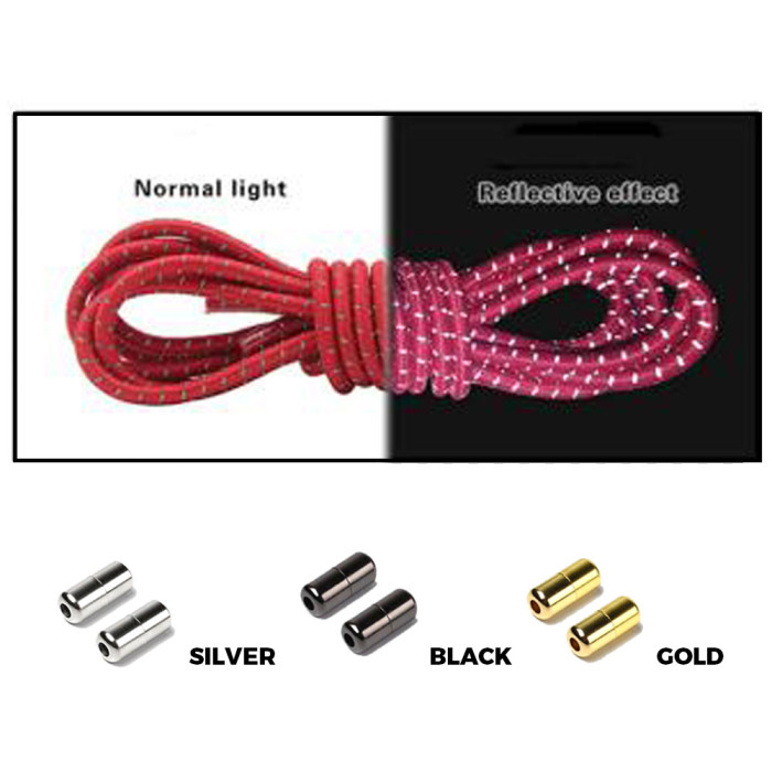 Red Grey Capsule Lock Round Reflective Elastic Shoelace Red Grey Capsule Lock Round Reflective Elastic Shoelace