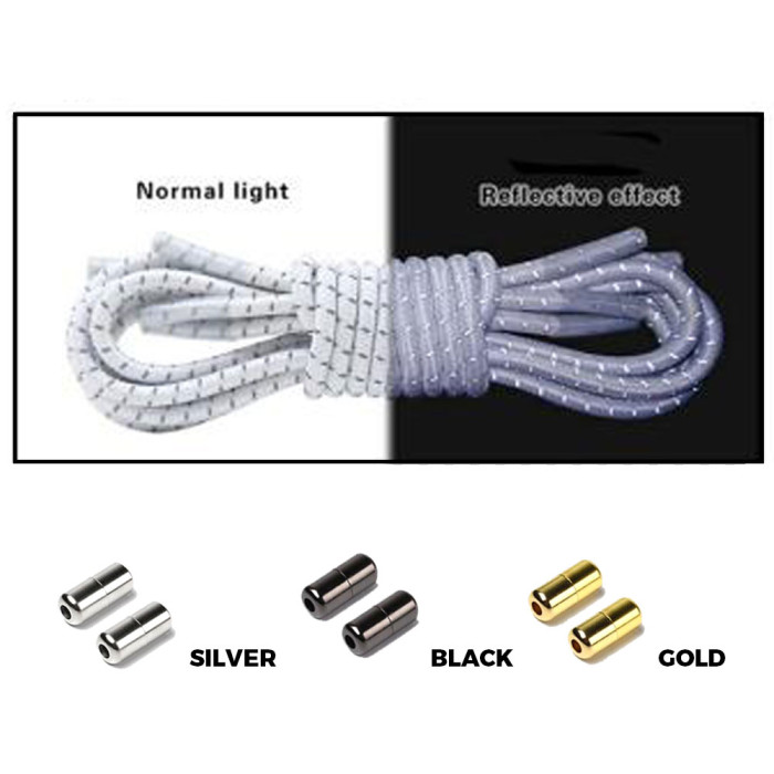 White Grey Capsule Lock Round Reflective Elastic Shoelace White Grey Capsule Lock Round Reflective Elastic Shoelace
