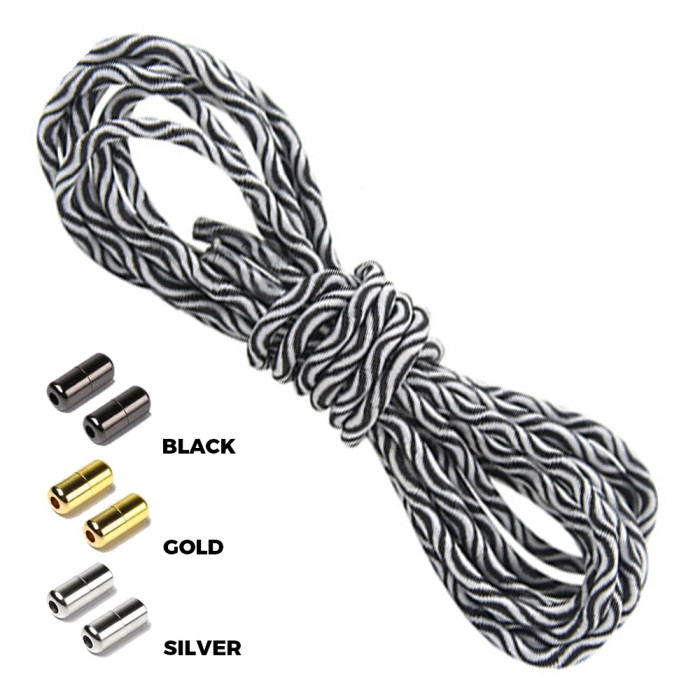 Wave White Black Round Elastic Shoelaces Capsule Lock Wave White Black Round Elastic Shoelaces Capsule Lock