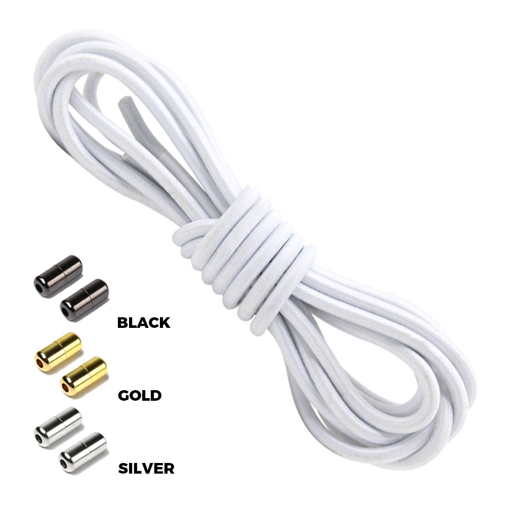 White Round Elastic Shoelaces Capsule Lock