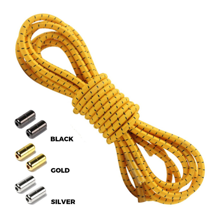 Yellow Gold Black Round Elastic Shoelaces Capsule Lock Yellow Gold Black Round Elastic Shoelaces Capsule Lock