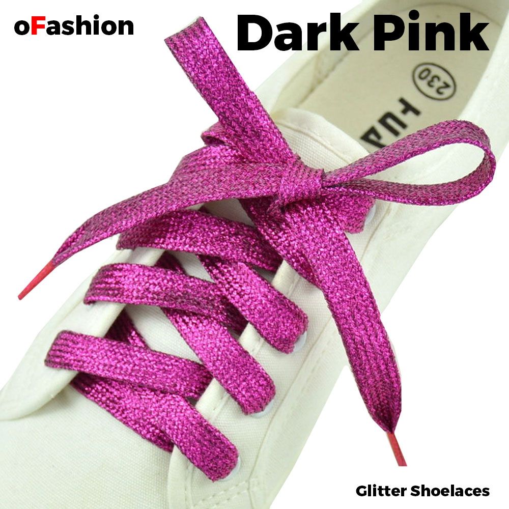 LIOOBO 2pcs 1.1m Flat Glitter Shoelaces Colored Shoe String Bootlaces for Shoes Sneakers Pink 
