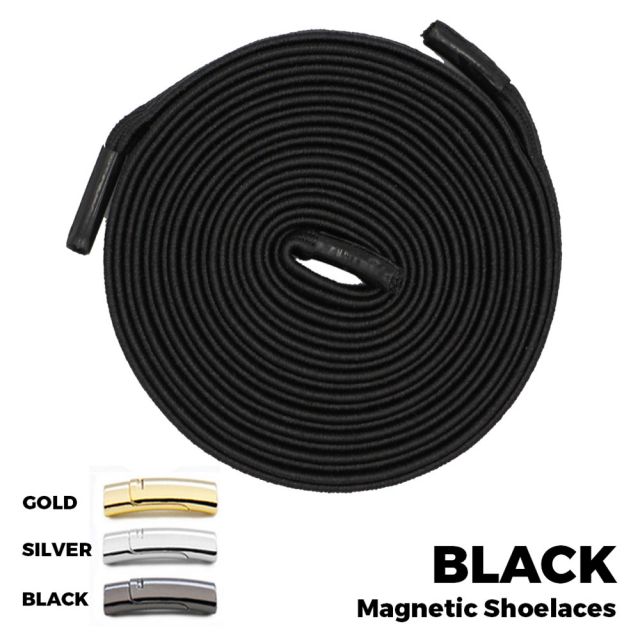 Black Magnetic Shoelace Lock Flat Elastic No Tie Laces