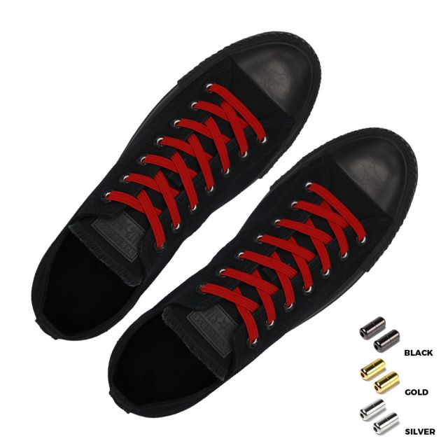 Capsule Lock Flat Elastic Shoelaces Red
