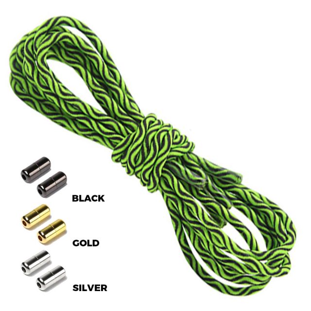 Wave Green Black Round Elastic Shoelaces Capsule Lock