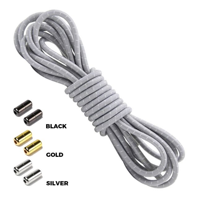 Light Grey White Round Elastic Shoelaces Capsule Lock
