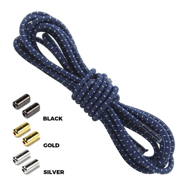 Navy Blue White Round Elastic Shoelaces Capsule Lock