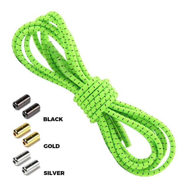 Neon Green Black Round Elastic Shoelaces Capsule Lock