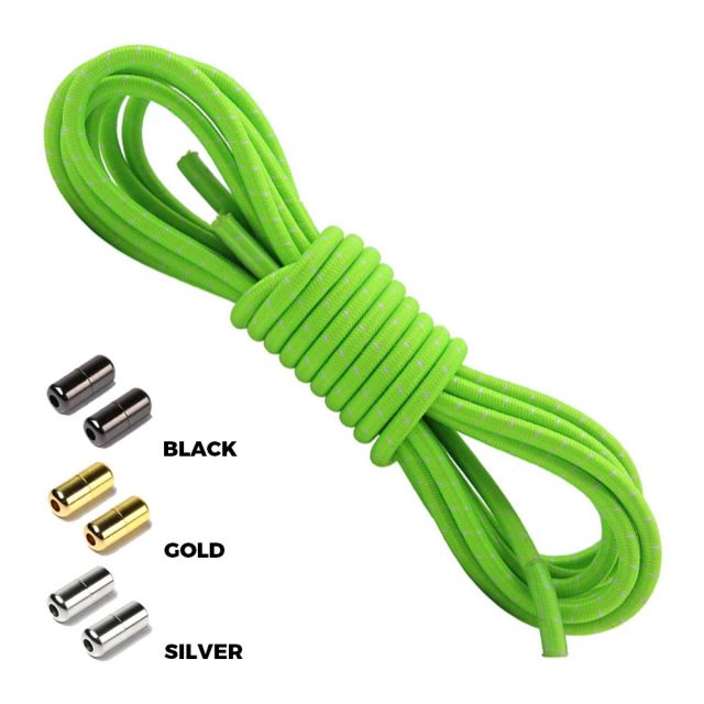 Neon Green White Round Elastic Shoelaces Capsule Lock
