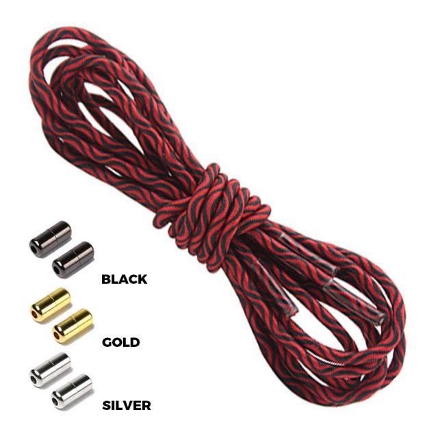 Wave Red Black Round Elastic Shoelaces Capsule Lock