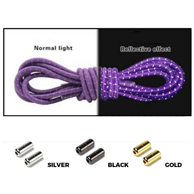 Purple Grey Capsule Lock Round Reflective Elastic Shoelace