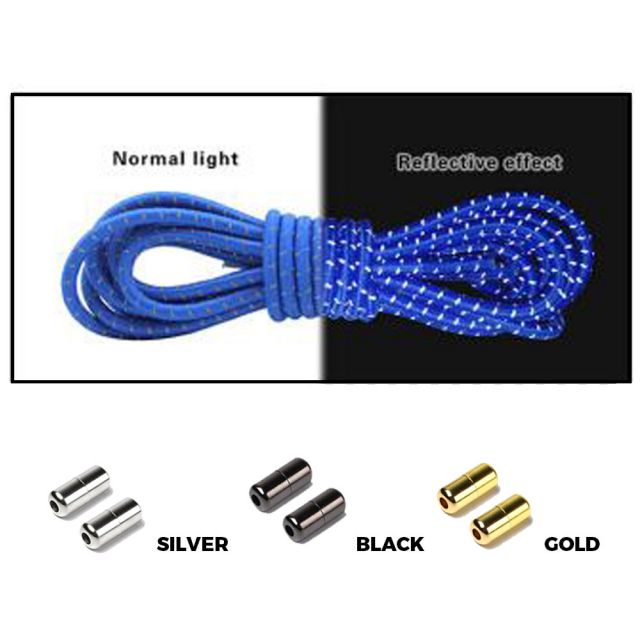 Royal Blue Grey Capsule Lock Round Reflective Elastic Shoelace