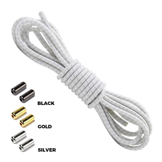 White Grey Round Elastic Shoelaces Capsule Lock