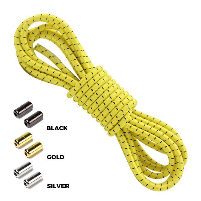 Yellow Black Round Elastic Shoelaces Capsule Lock