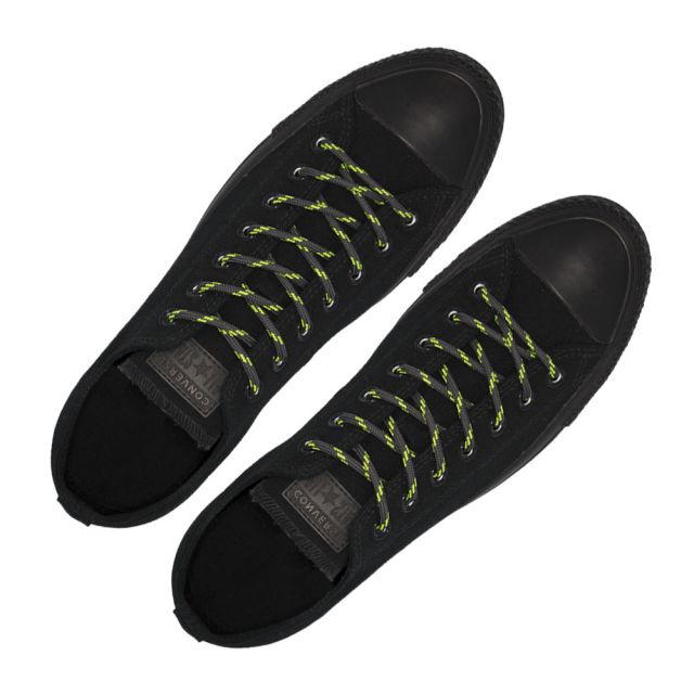 Dark Grey with Green Spots - Round Spotted Shoelace - Length 140cm Ø4mm