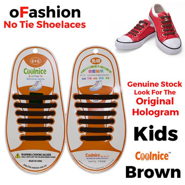 No Tie Shoelaces Silicone - Brown 12 Pieces for Kids
