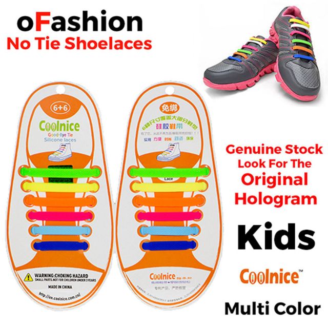 No Tie Shoelaces Silicone - Multi Colour 12 Pieces for Kids