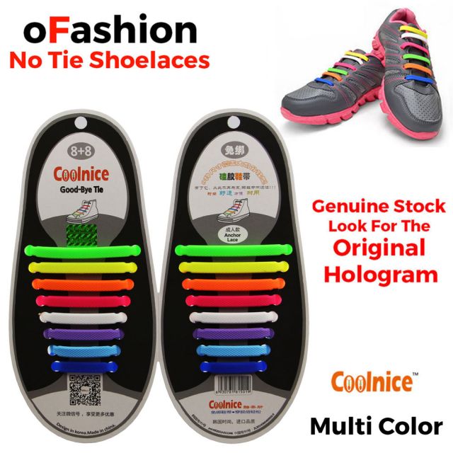 No Tie Shoelaces Silicone Multi Colour 16 Pieces - Main