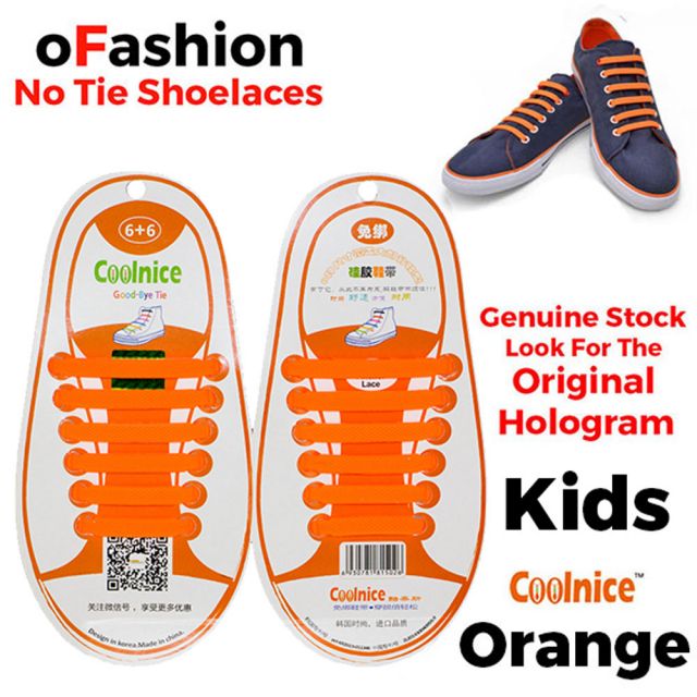 No Tie Shoelaces Silicone - Orange 12 Pieces for Kids