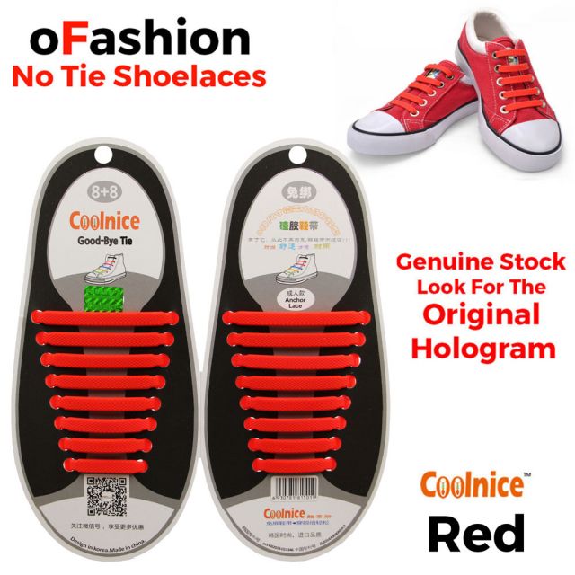 No Tie Shoelaces Silicone Red 16 Pieces