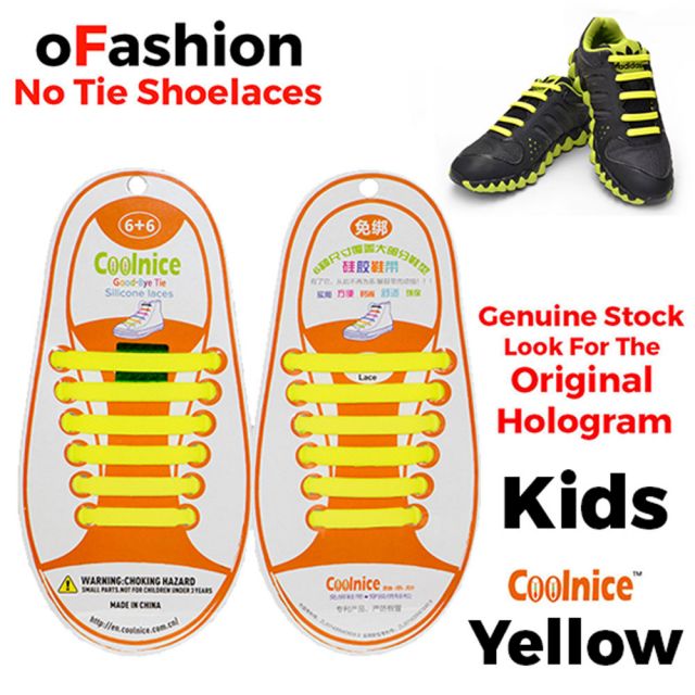 No Tie Shoelaces Silicone - Yellow 12 Pieces for Kids - Main