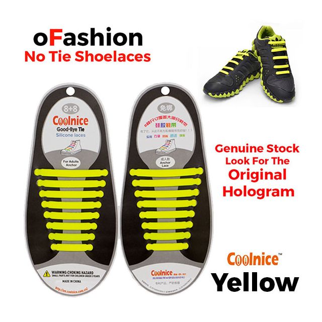 No Tie Shoelaces Silicone - Yellow 16 Pieces for Adults - Main