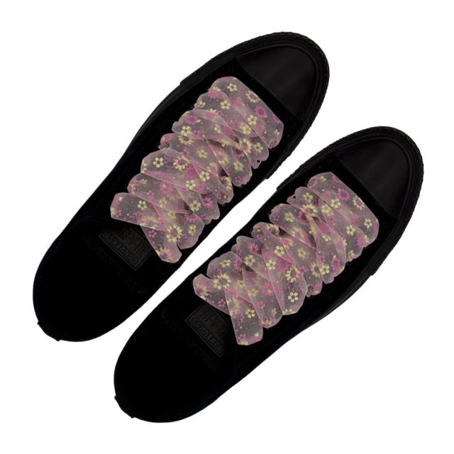 Organza Floral Fashion Shoelaces - Pink 120cm Length 2.5cm Width Flat