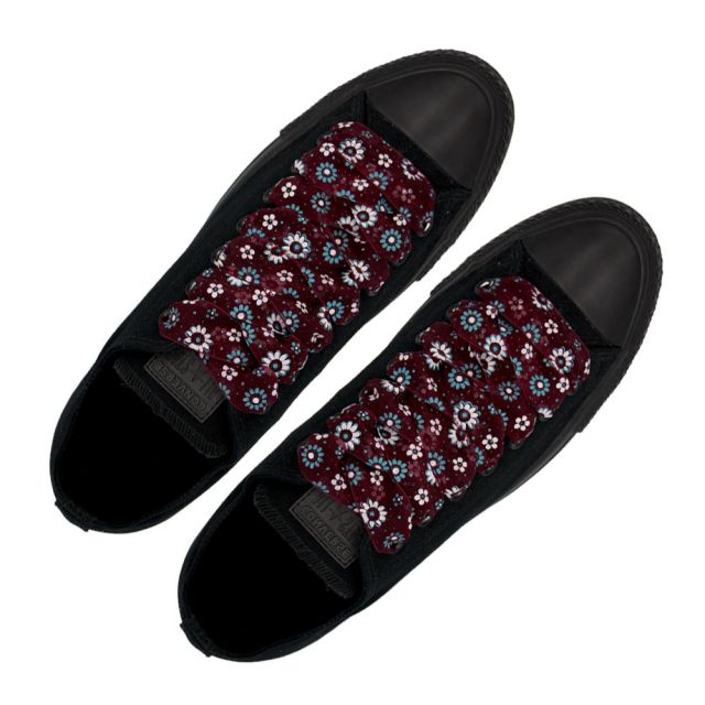 Organza Floral Fashion Shoelaces - Dark Red 120cm Length 2.5cm Width Flat