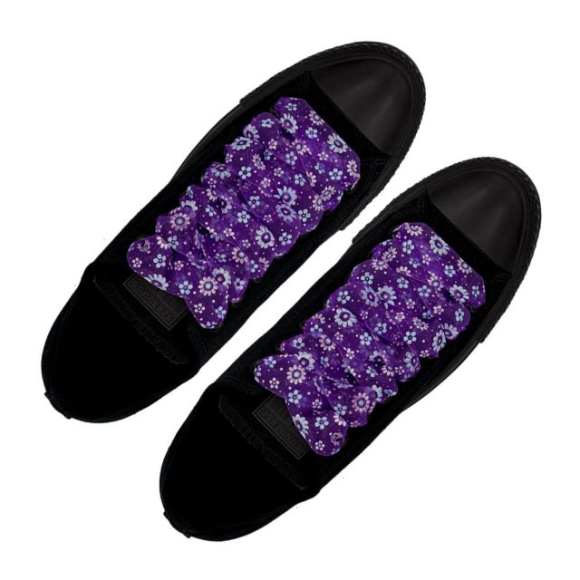 Organza Floral Fashion Shoelaces - Purple 120cm Length 2.5cm Width Flat