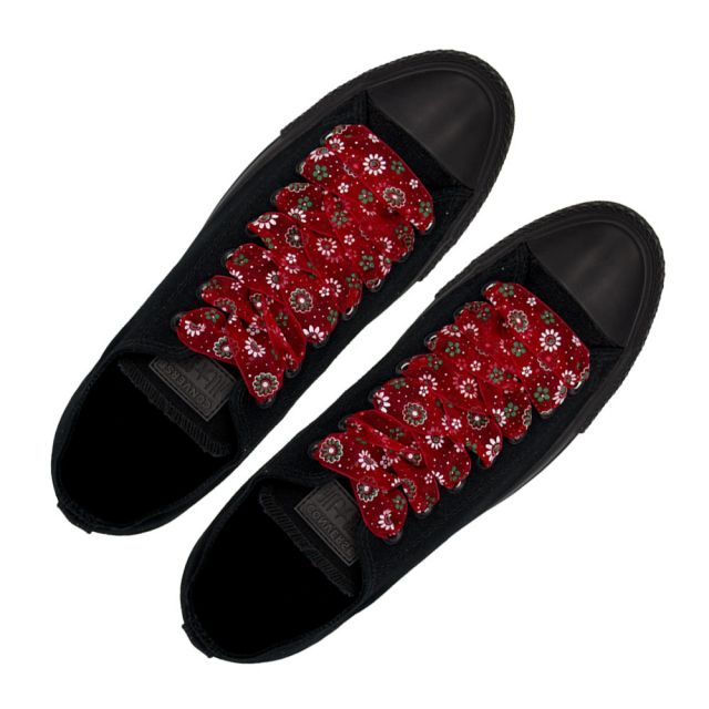 Organza Floral Fashion Shoelaces - Red 120cm Length 2.5cm Width Flat