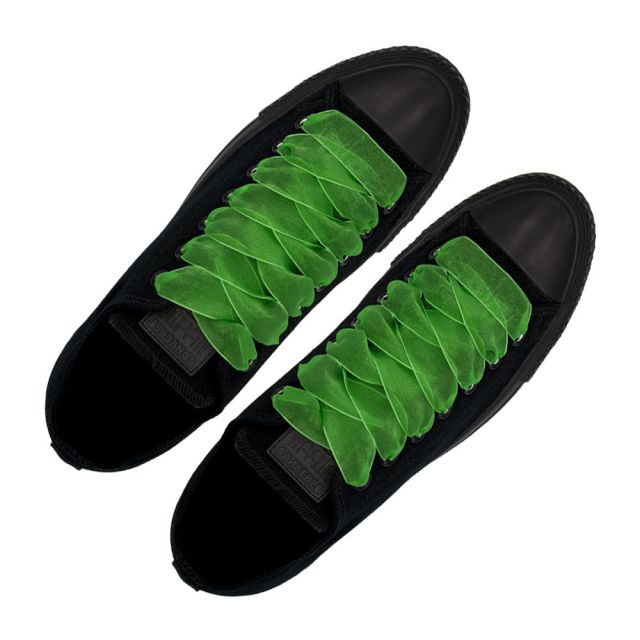 Organza Shoelaces - Green 120cm Length 2.5cm Width Flat