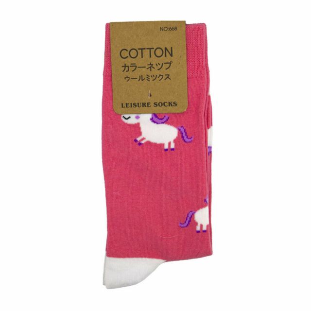 Pink White Unicorn Crew Socks