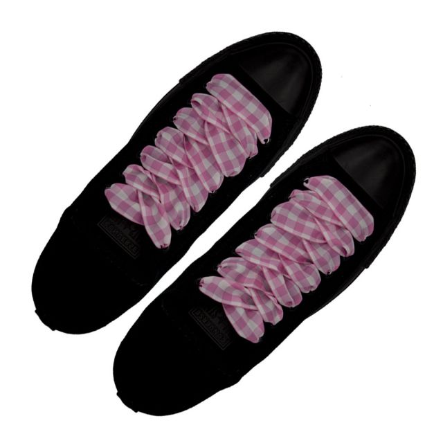 Plaid Shoelace Checkered Large - Hot Pink Flat Length 120cm Width 2.5cm