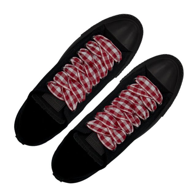 Plaid Shoelace Checkered Large - Red Flat Length 120cm Width 2.5cm