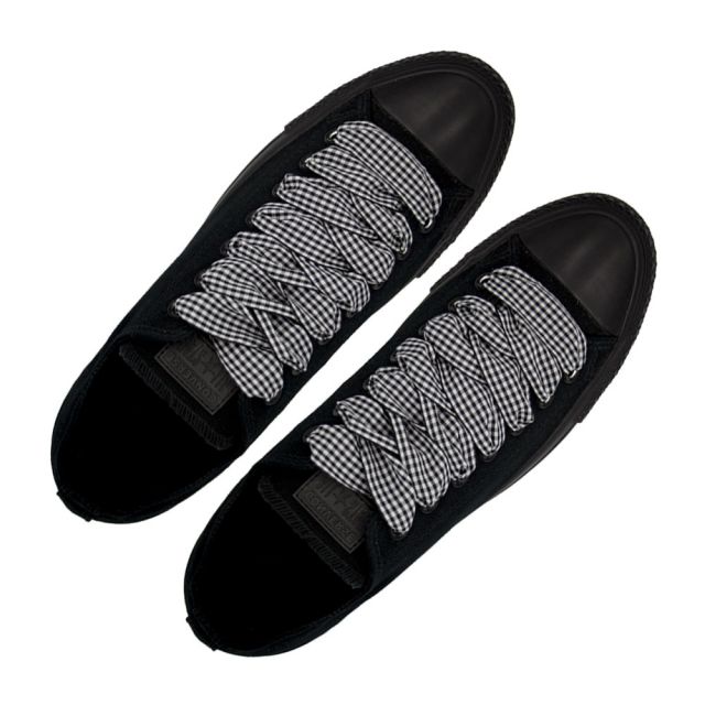 Plaid Shoelace Checkered Medium - Black Flat Length 120cm Width 2.5cm