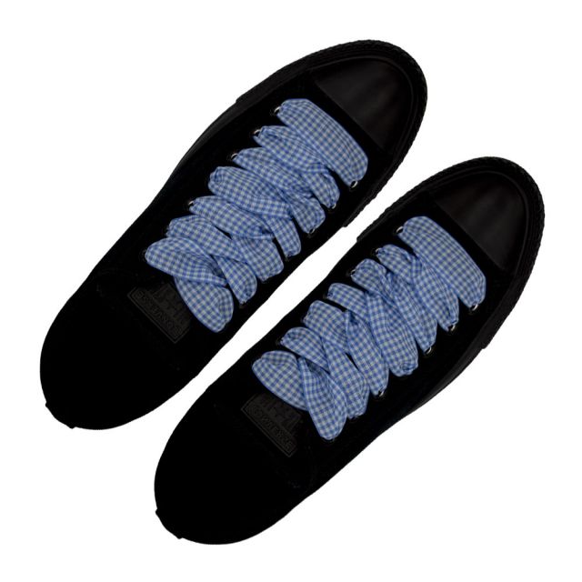 Plaid Shoelace Checkered Medium - Light Blue Flat Length 120cm Width 2.5cm