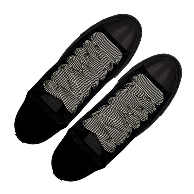 Plaid Shoelace Checkered Small - Black Flat Length 120cm Width 2.5cm