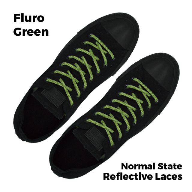 Reflective Shoelaces Round Fluro Green 100 cm - Ø5mm Cross