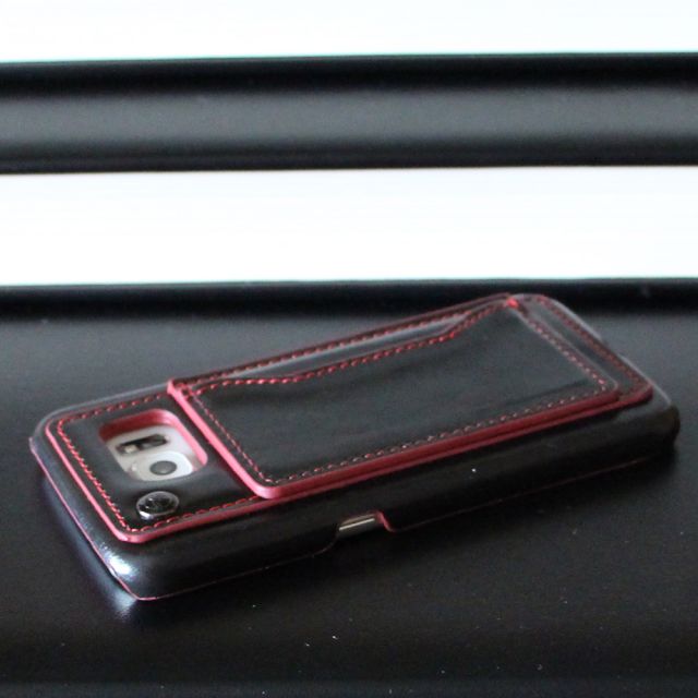 Samsung Galaxy S6 - Badboy Black Red Leather Cover Case Back Side