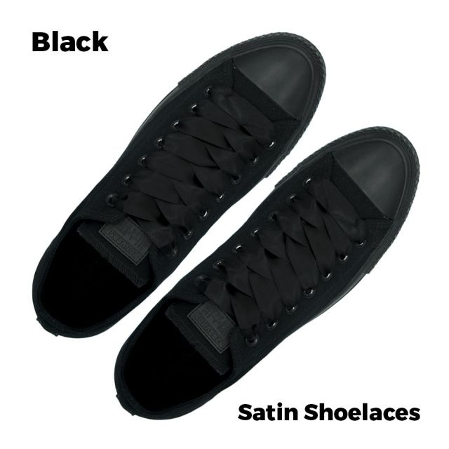 Satin Ribbon Shoelaces Flat Black - 100cm Length - 2cm Width