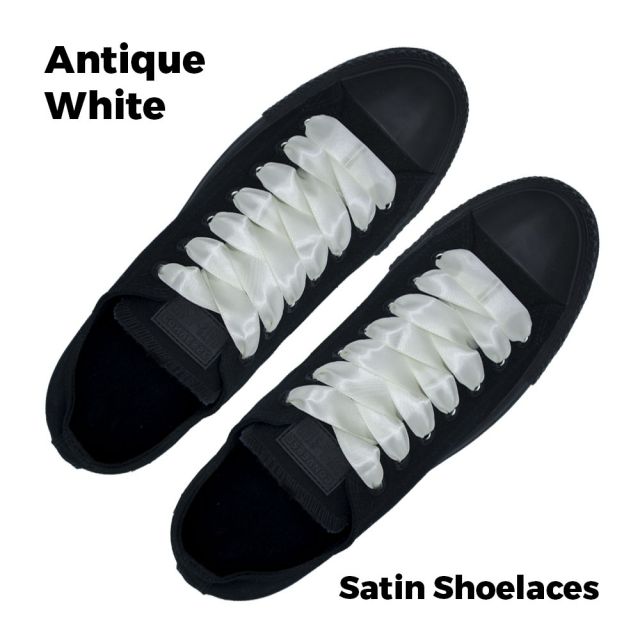 Satin Ribbon Shoelaces Flat Antique White - 100cm Length - 2cm Width